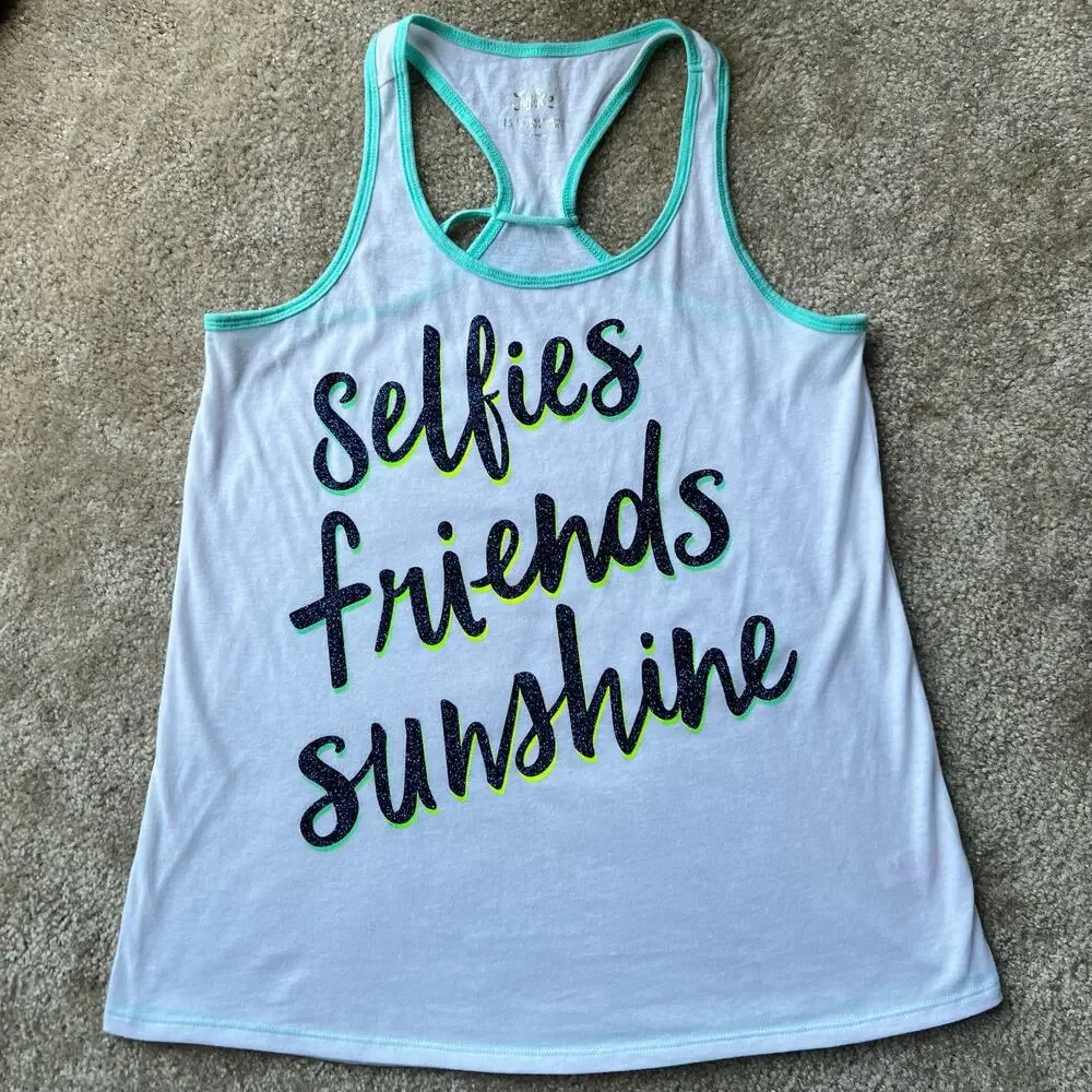 Justice White and Light Gray Racerback Graphic Tank Tops Set of 2 Size: 16